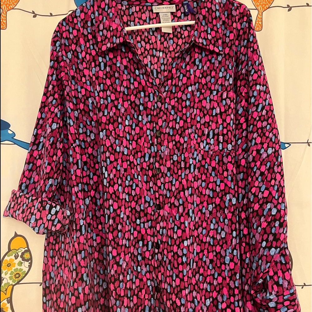 Multi color/pink - button down blouse Catherines 2X PETITE